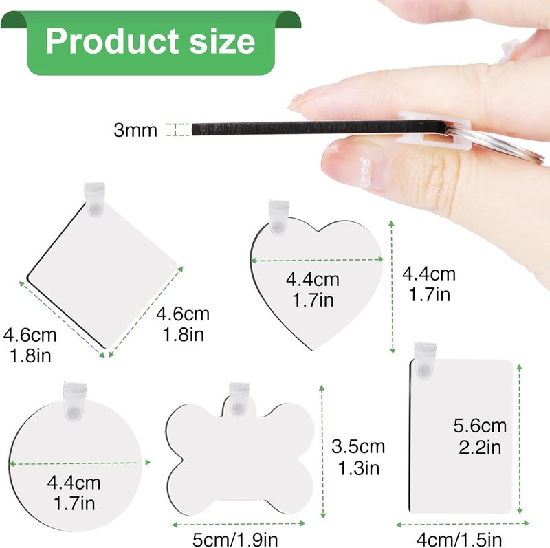 NEOACT 135Pcs Sublimation Keychain Blanks Bulk,MDF Keychain Double Sided Heat Transfer Keychain Board with Film,Key Rings, Plastic Retaining Clips for DIY and Craft(Round, Rectangle, Bone, Square, Heart) - Image 2